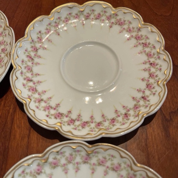 Rare Antique Theodore Haviland Limoges 4 Saucers - Pink Roses With Gold - Picture 2 of 3